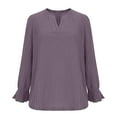 thumbnail image 4 of Wdfiry Women's V Neck Tops Ribbed Puff Long Sleeve Fall Knit T-shirt Solid Color Lightweight Tops, 4 of 4