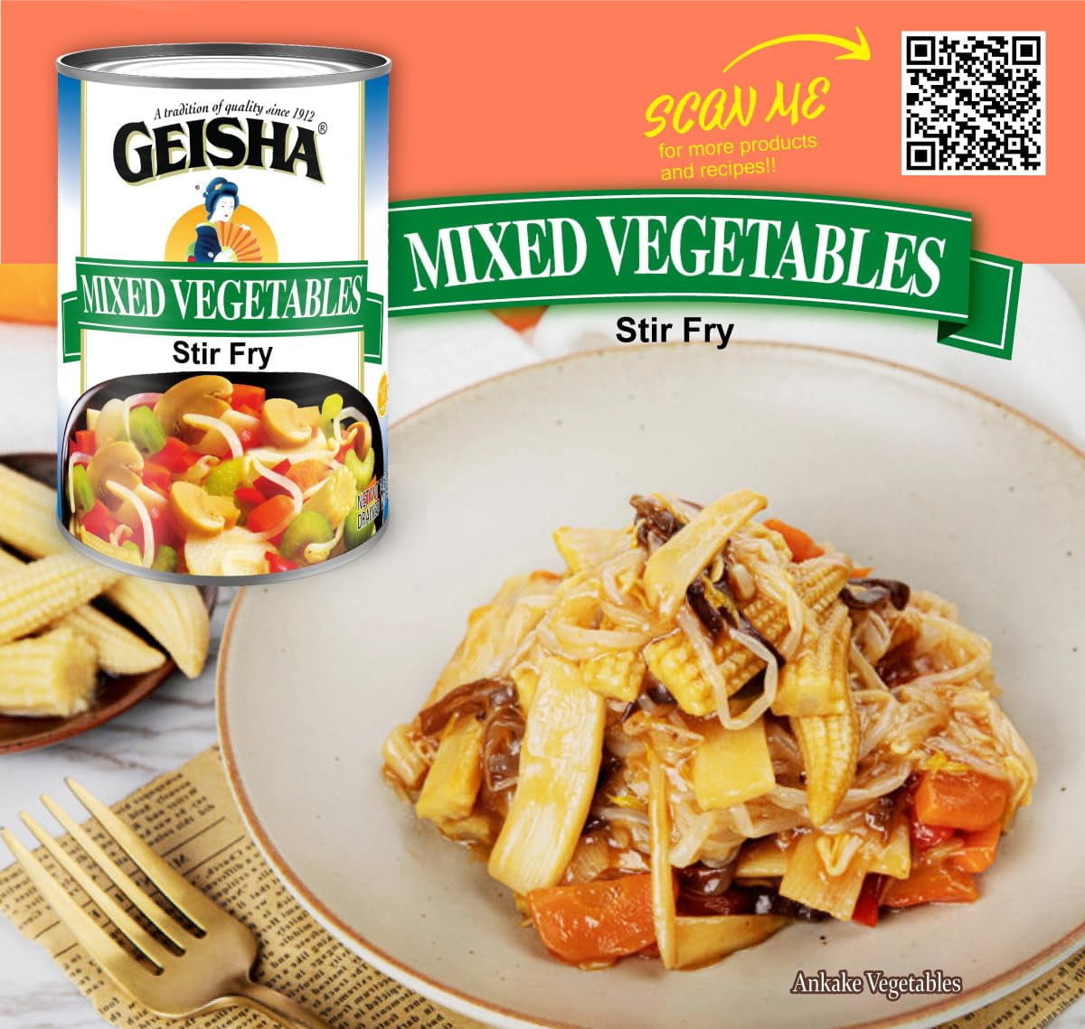 GEISHA Mixed Vegetables Stir Fry 14.5OZ. (Pack of 12), Mixed Vege | No Trans fat － Gluten Free－Less than 50 Calories per Container － Good Source of Fibers －Ready to Eat －Long Seller Item