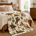 thumbnail image 6 of Western Cowgirl Desert decorative motif Saguaro Illustrated Cow Horse, Warm Flannel Blanket for Ranch House and Living Room, Rustic Farmhouse Horse Scene, Horse Lovers Housewarming Gift, 6 of 7