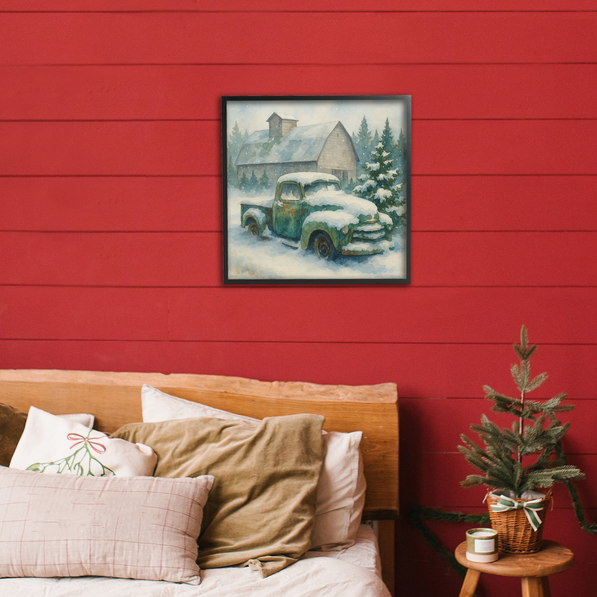 Stupell Industries Nostalgic Winter Farm Truck Black Framed Giclee Art, design by Antony Smith