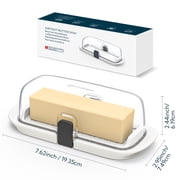 KITCHENDAO One-handed Airtight Butter Dish with Lid for Countertop and Refrigerator Door Shelf, Butter Holder with One Press to Open/Close Secure Latching Buckle for West/East Coast Butter (White)