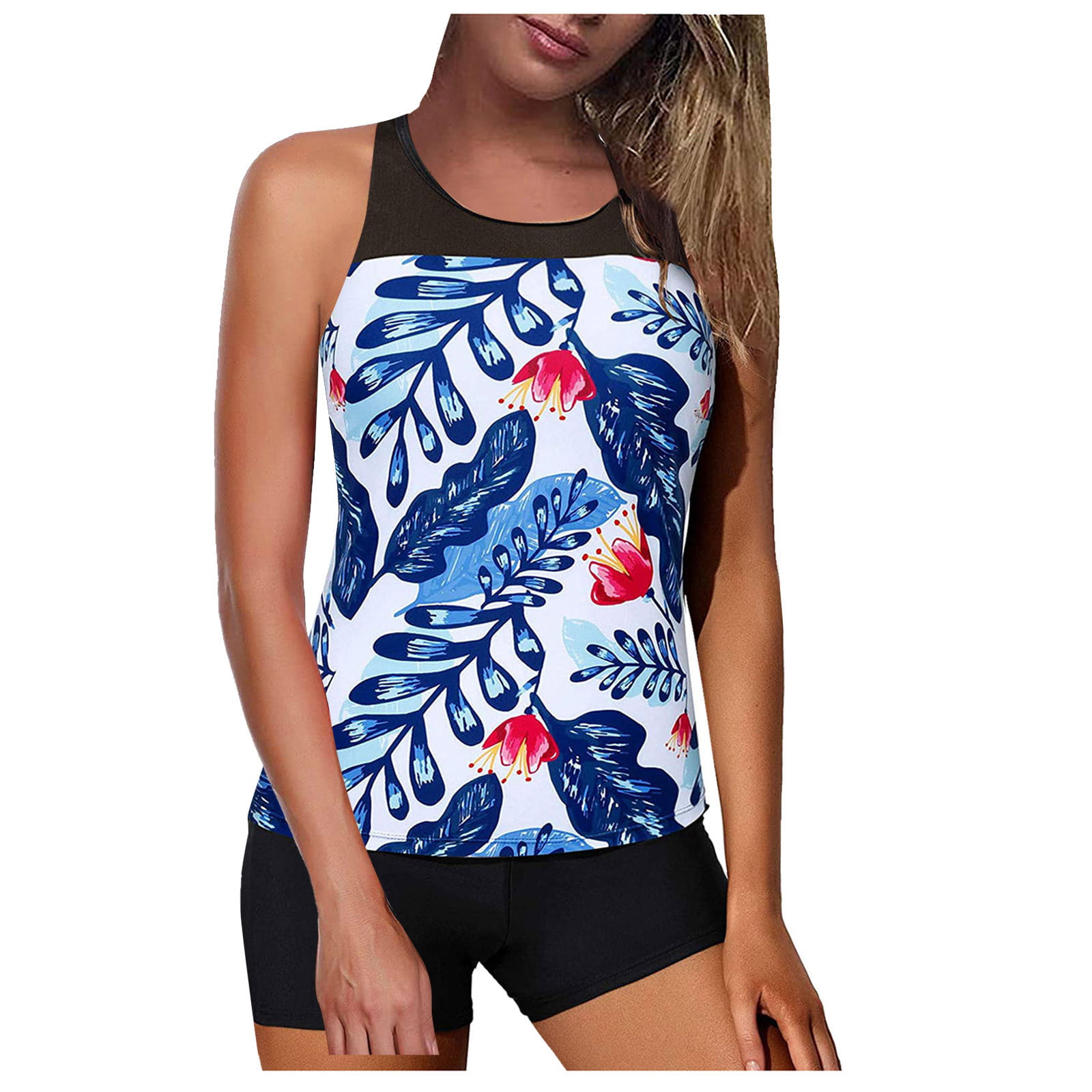 Poatren Women Tankini Swimsuit Tummy Control Top With Shorts Two Piece ...