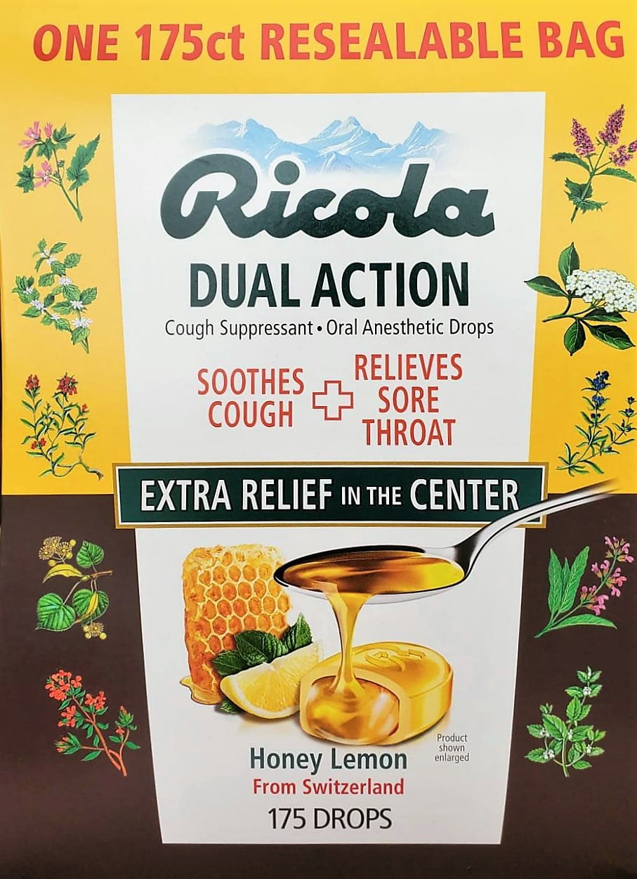 Ricola Dual Action Cough & Sore Throat Relief Drops Honey Lemon