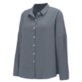 thumbnail image 5 of Tiqkatyck Womens Summer Tops for Women Trendy Women's Single Breasted Pleated Lapel Collar Shirt Women's Solid Color Sleeve Top Linen Shirts for Women Going Out Button Down Shirt Grey XXXL, 5 of 9