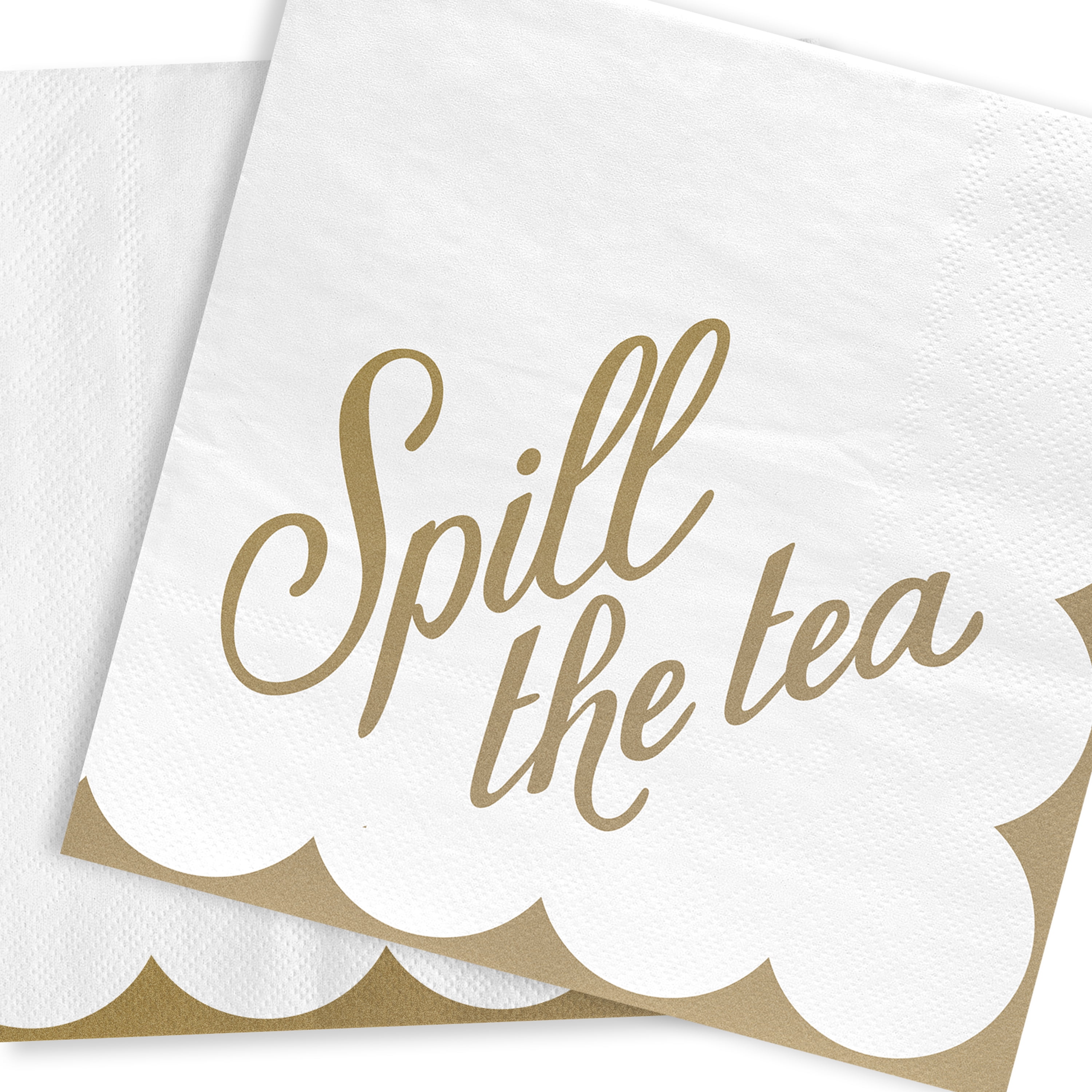 20 Count, 5IN x 5IN Disposable Tea Party Spill the Tea Napkins, Gold and White, Vintage Finds by Way to Celebrate