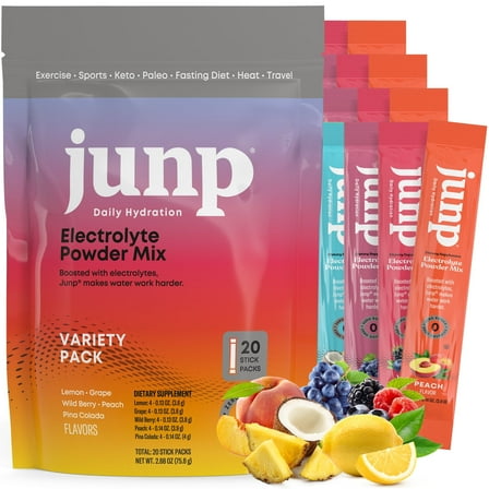 JUNP Sugar Free Electrolyte Powder Packets – Instant Hydration Drink Mix with Salt & Potassium – Zero Calorie, Keto, No Sugar, No Carbs – 5 Flavor Variety Pack – 20 Count
