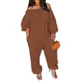 thumbnail image 2 of Jumpsuits for Women Dressy Loose Fit Elastic Off Shoulder Beam Foot Long Sleeve Rompers Playsuits with Pockets Plus Size, 2 of 5