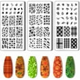 thumbnail image 1 of Juego de 3 placas para estampar plantas y sellos para uñas - Plantillas de hojas a cuadros, herramienta de estampado con puntas, placas de acero inoxidable con imágenes, 1 of 7
