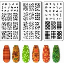 3pcs Plant Stamping Plate Nail Art Stamper Leaves Checkered Nail Stencils Tip Nail Stamp Tool Print Nail Stencils Stainless Steel Nail Image Plates for Nail Art Design Manicure Salon