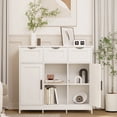thumbnail image 3 of Gzxs Modern Storage Cabinet, Coffee Bar Cabinet with 2 Doors, Adjustable Shelves, and 3 Drawers, for Bathroom, Kitchen, Living Room (White, 31.1"L x 35.4"W x 11.8"H), 3 of 6