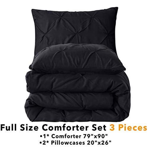 Andency Black Pinch Pleat Comforter Full(79x90Inch), 3 Pieces(1 