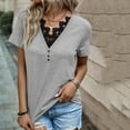 thumbnail image 2 of cfhntfmh Womens Tops Trendy Lace Crochet V Neck Button T Shirts Short Sleeve Casual Loose Summer Shirts Blouses, 2 of 7