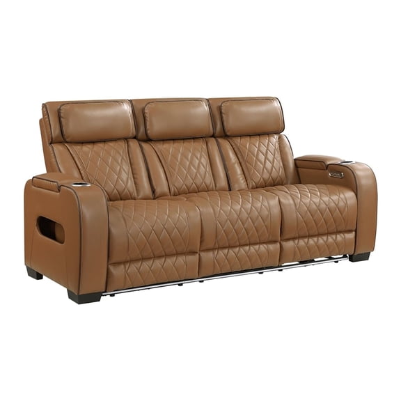 Lexicon Fairway Faux Leather Power Double Reclining Sofa in Brown