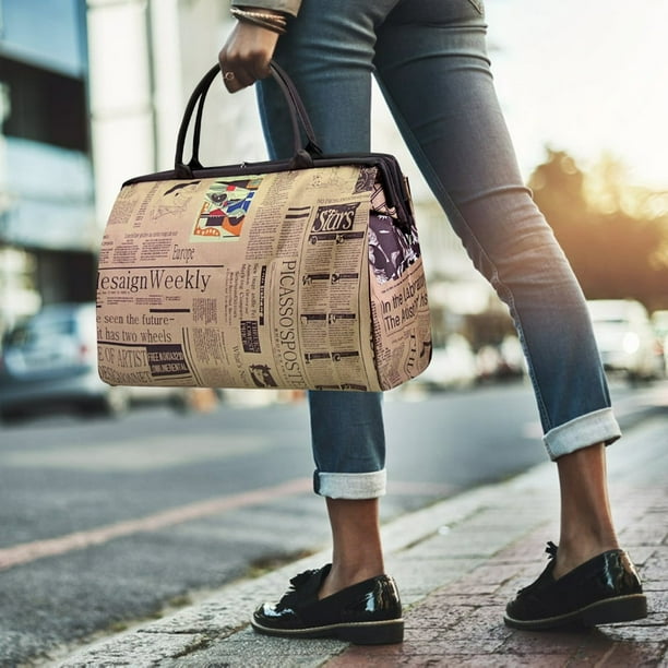 POINTERTECK Women‘S Waterproof Handbag Travel Bag Newspaper Printed Vintage  Bag Fashion Women‘S Handbag