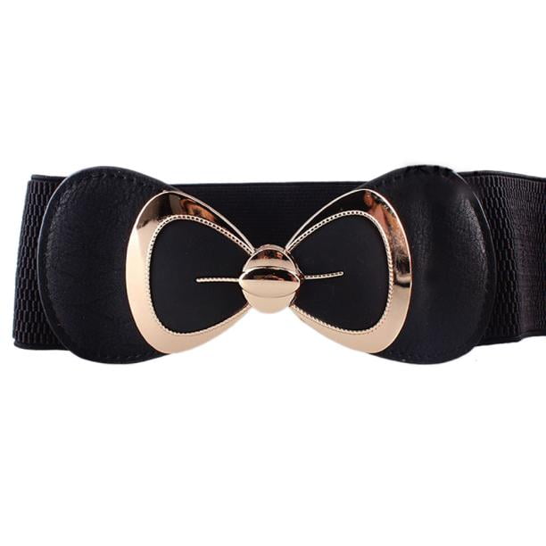 Elastic Wide Belt Bowknot Bow For Women PU Stretch Elastic Waist Belt 