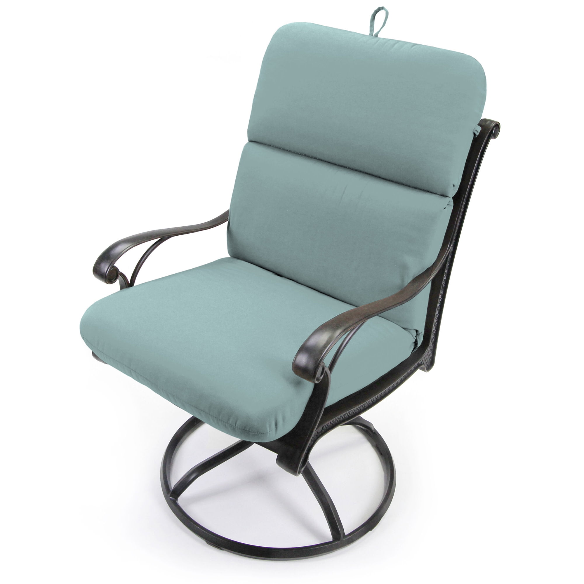 Jordan Manufacturing Sunbrella 45" x 22" Cast Mist Light Teal Solid Rectangular Outdoor Chair Cushion with Ties and Hanger Loop