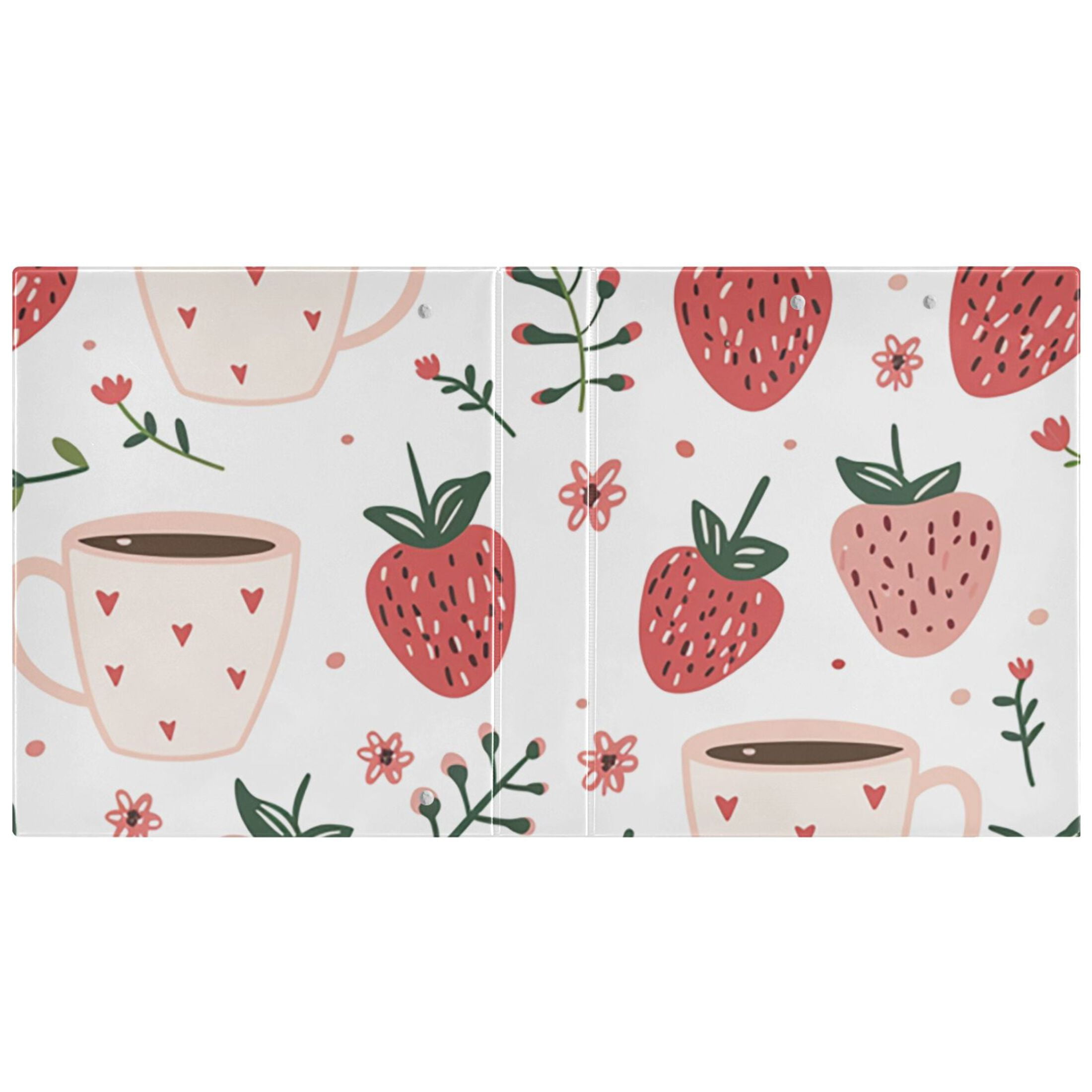 Cute Strawberry Tea 3 Ring Binders 1.5 inch Hardcover File Folders with Interior Pockets A4 Size Organizer for School Office Hospital