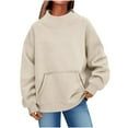 thumbnail image 4 of WMTBSRSW Women's Fashion Smock Neck Sweatshirts with Pockets Loose Casual Basic Tops Solid Long Sleeve Pullover Fall Winter Clothes Beige XXL, 4 of 8