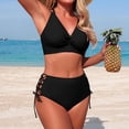 thumbnail image 5 of Warop Bikini Set for Women, V-Neck Solid Color Top with Side Tie Bottoms, Removable Padding without Underwire, Two Piece Swimsuit for Beach and Swimming, 5 of 7