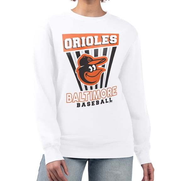 Women's Starter White Baltimore Orioles Poster Print Team Fleece Pullover Sweatshirt
