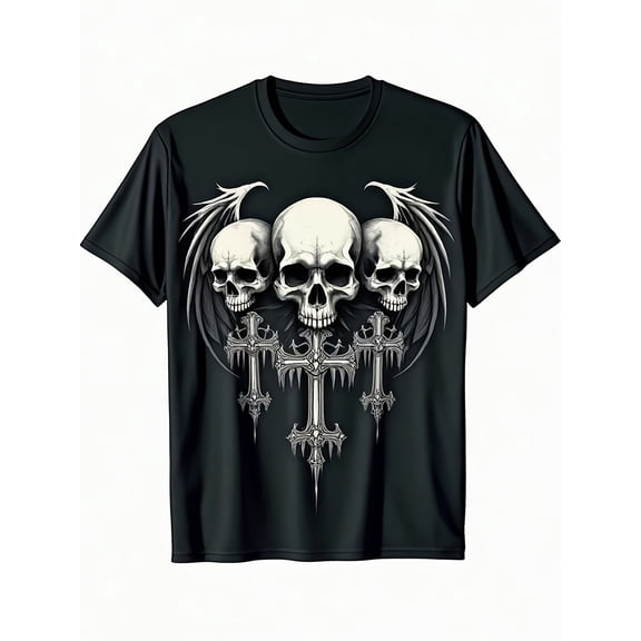 Men's Gothic Skull Wing Cross Graphic T-Shirt