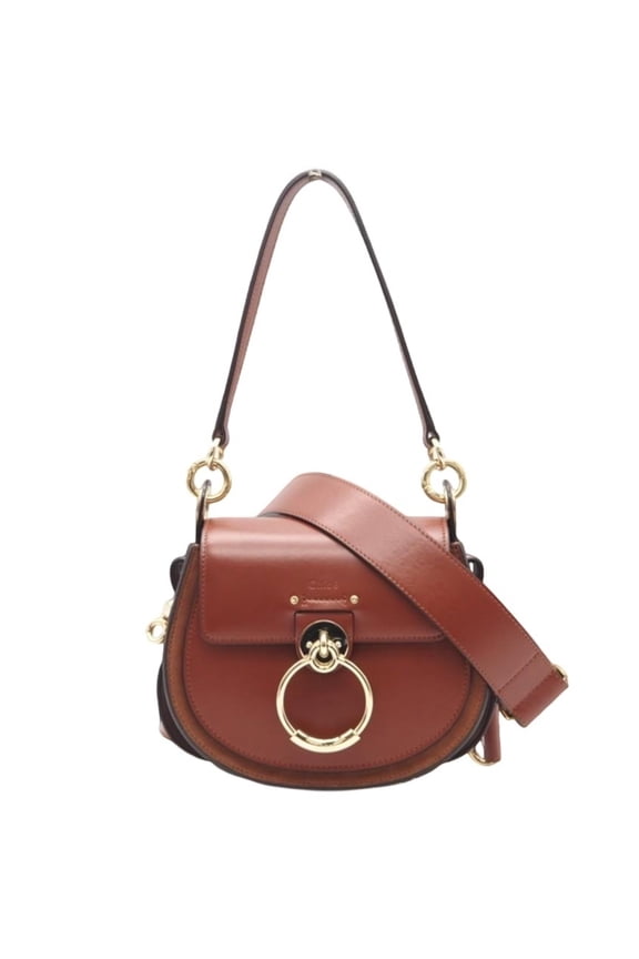Pre-Owned Chlo Chloe Tess Small Bag in Sepia Brown (CHC22SS153G3127S) Shiny and Suede...