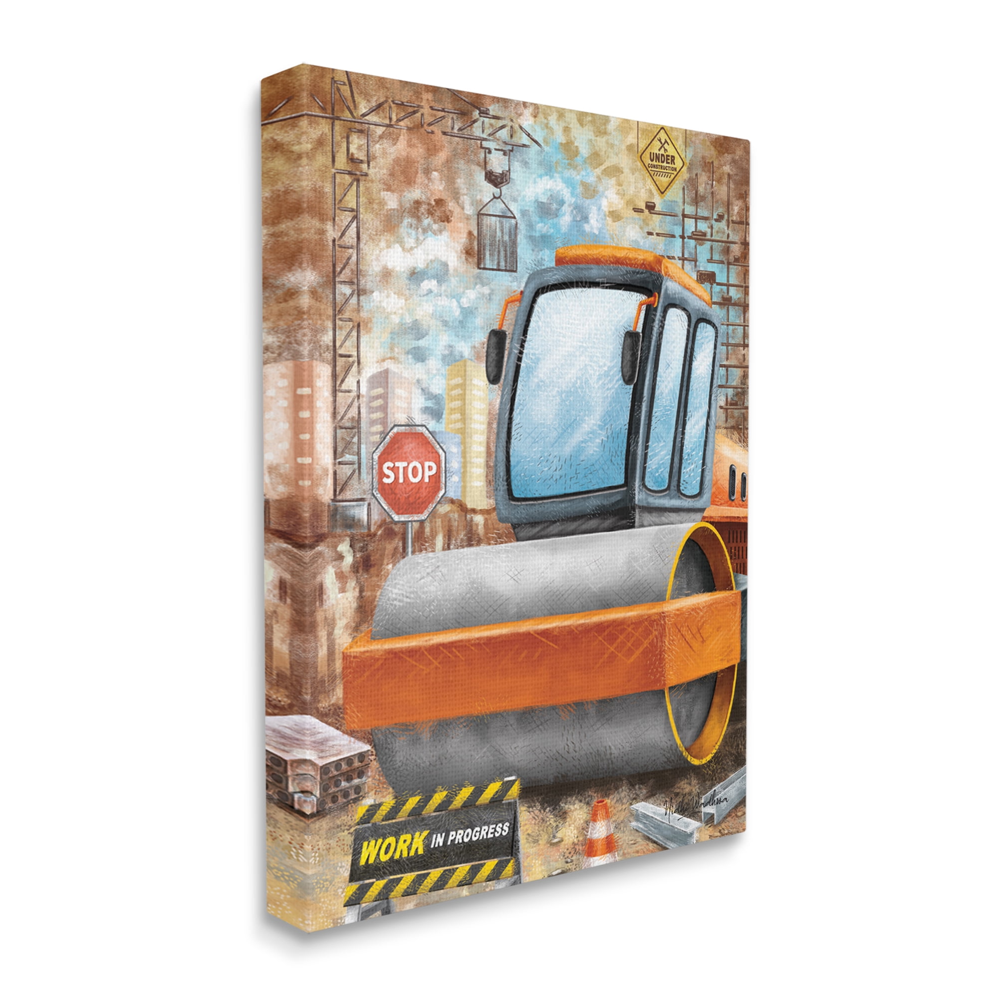 Stupell Industries Construction Work Scene Transportation Painting Gallery Wrapped Canvas Print Wall Art, 30 x 40