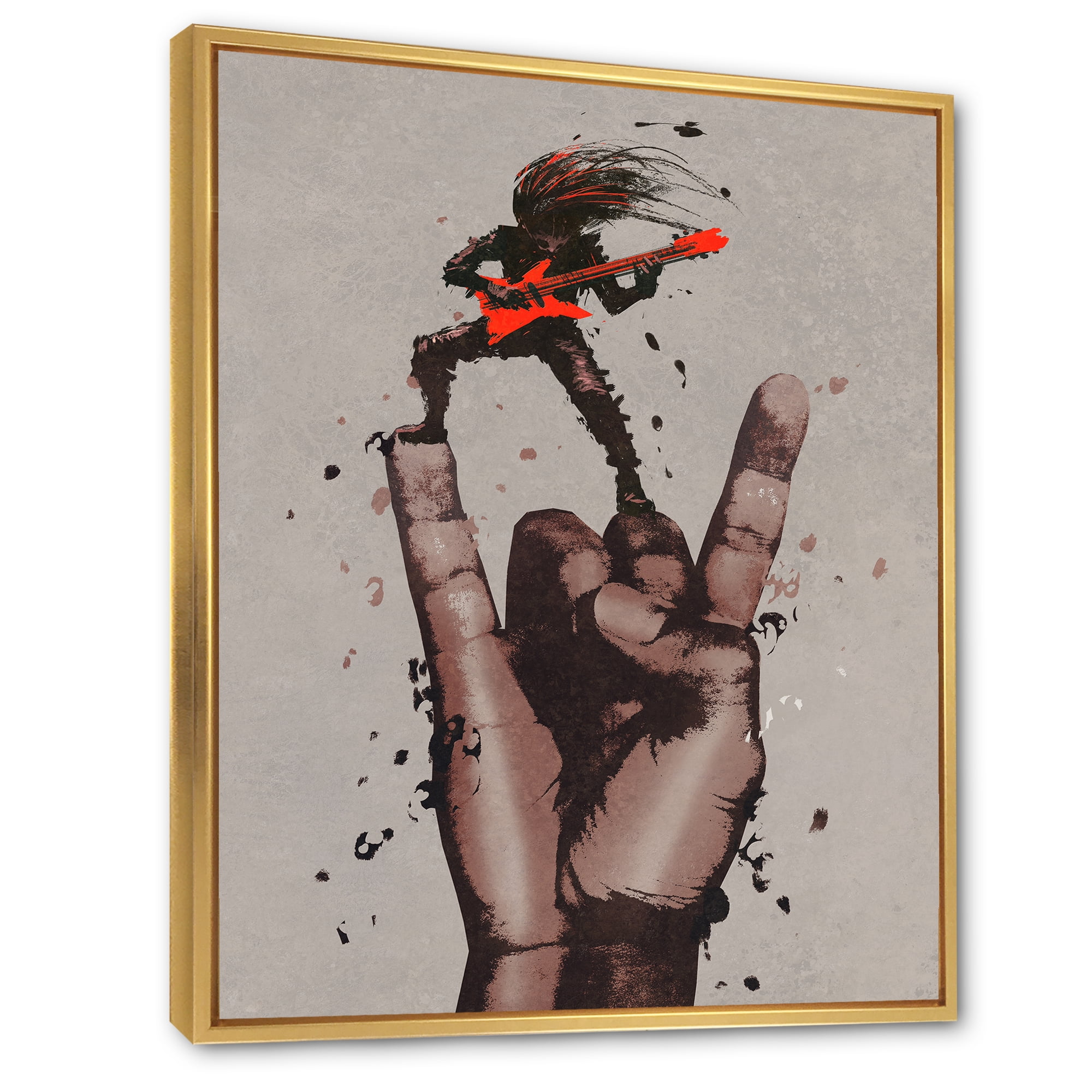 Designart 'The Guitarist On Rock and Roll Sign' Modern Framed Canvas Wall Art Print
