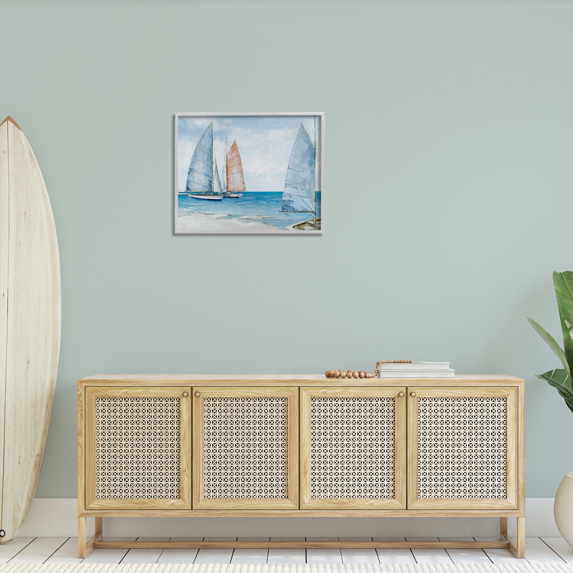 Stupell Industries Coastal Sailboat Fleet Transportation Painting Gray Framed Art Print Wall Art, 30 x 24