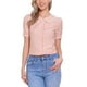 thumbnail image 1 of Blusa de manga corta con cuello Peter Pan en contraste para mujeres Inspire Chic, top de cuadros, talla XL, color melocotón rosa, 1 of 6
