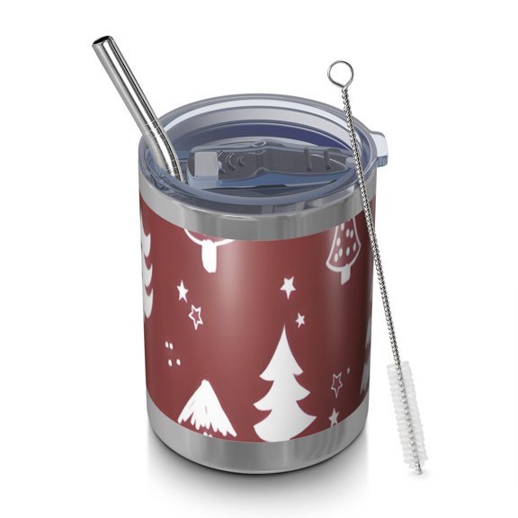 12oz Tumblers Red Christmas Tree and Star Pattern Vacuum Insulated Stainless Steel Travel Tumbler Cups Mug with Lid and Straw for Beer,Coffee,Beverages with Cleaning Brush for Cold & Hot Drinks