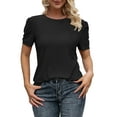 thumbnail image 2 of Beecarchil Women's T-Shirt Crew Neck Summer Eyelet Short Sleeve Dressy Casual Tops Black M, 2 of 4