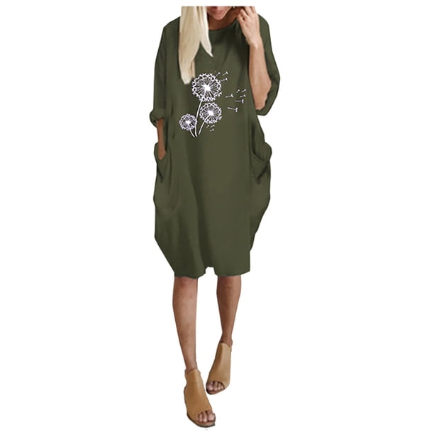 El Vestido Estampado de Bolsillo Suelto Informal de Talla Grande de Invierno Para Mujer Odeerbi ODB114529