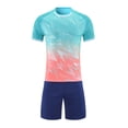 thumbnail image 1 of Odeerbi Niños Niñas Malla Rápido Seco Uniforme de Fútbol Conjunto Geométrico Gradiente Impresión Camiseta Shorts Ropa Deportiva Atlética Para 5-15 Años, 1 of 7