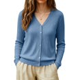 thumbnail image 4 of Fall Sweater for Women Women's Long Sleeve Cardigan Sweaters Button Up V Neck Knit TopsFall Winter Outfits Fall Tops Work Clothes for Women 2026 Fall Fashion Teacher Outfits Light Blue L, 4 of 5