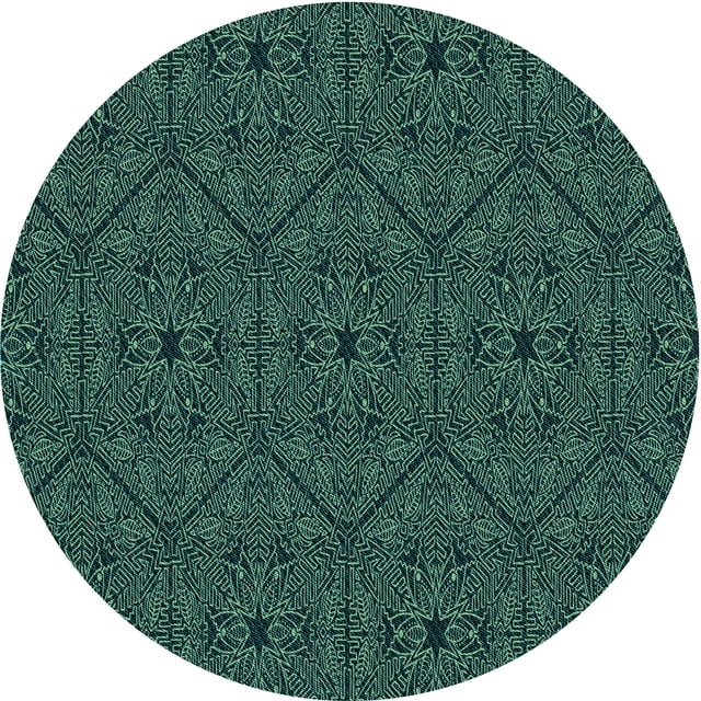 Ahgly Company Machine Washable Indoor Round Transitional Deep Teal Green Area Rugs, 7' Round