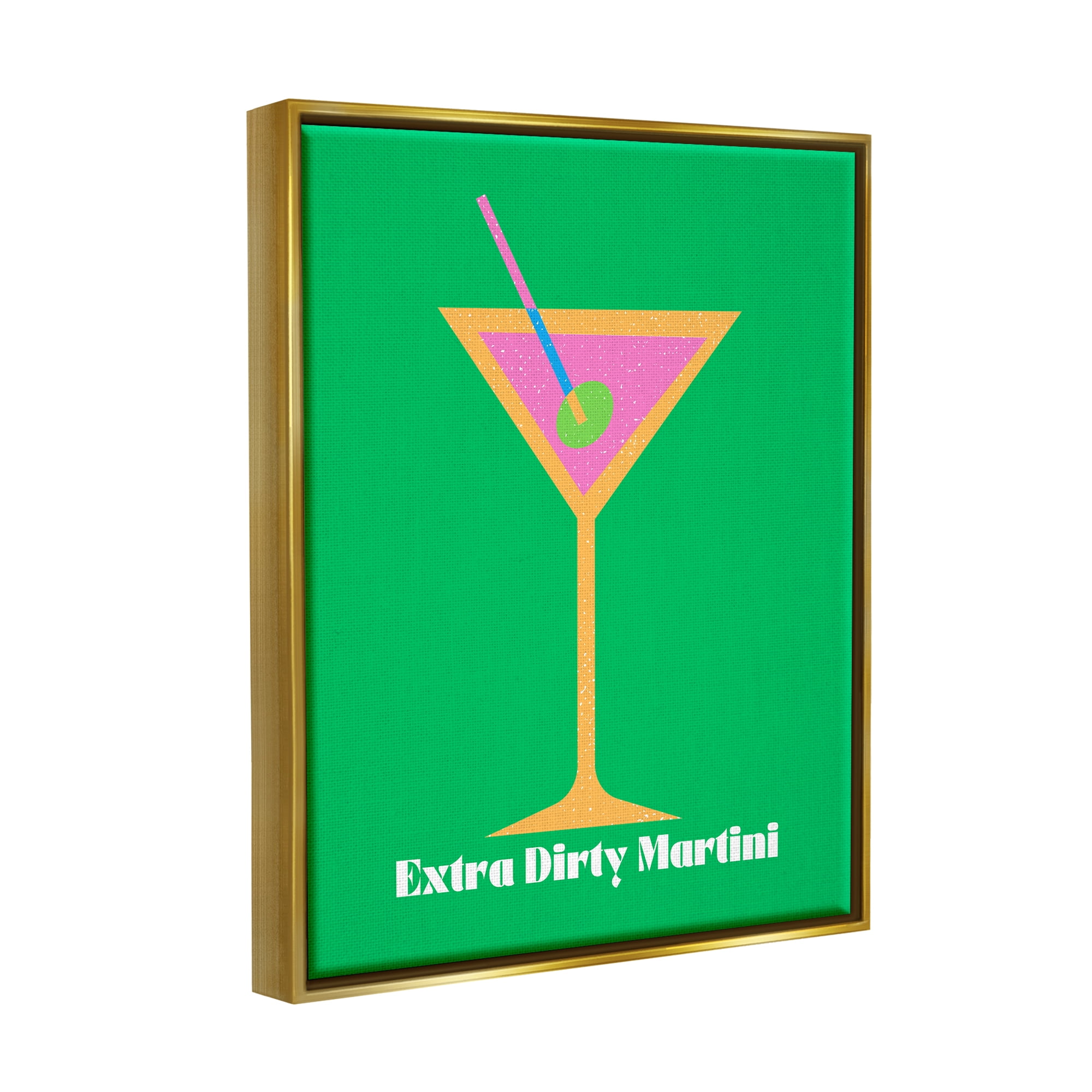 Stupell Industries Extra Dirty Martini on Green Food & Beverage Painting Gold Floater Framed Canvas Art Print Wall Art, 25 x 31