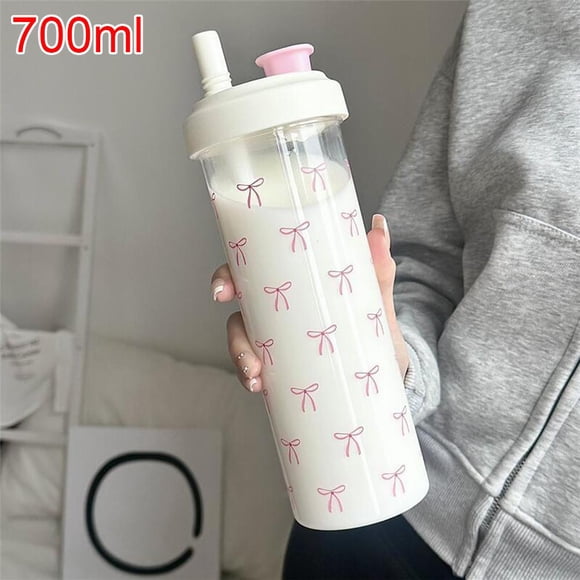 SharkTRUE Botol Air, Cetakan Ikatan bentuk rama-rama Merah Jambu, Kapasiti 500 / 700ml, Boleh Minum, Mudah Alih, dengan Straw,