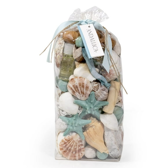 ANDALUCA Panaches d'Océan Parfumés Pot-Pourri aux Coquillages Fabriqué en Californie Grand Sac de 20 oz Fiole de Parfum Parfums d'Orange, Lime, Bergamote, Lys, Rose et Tonka Décor Côtier pour la Maison