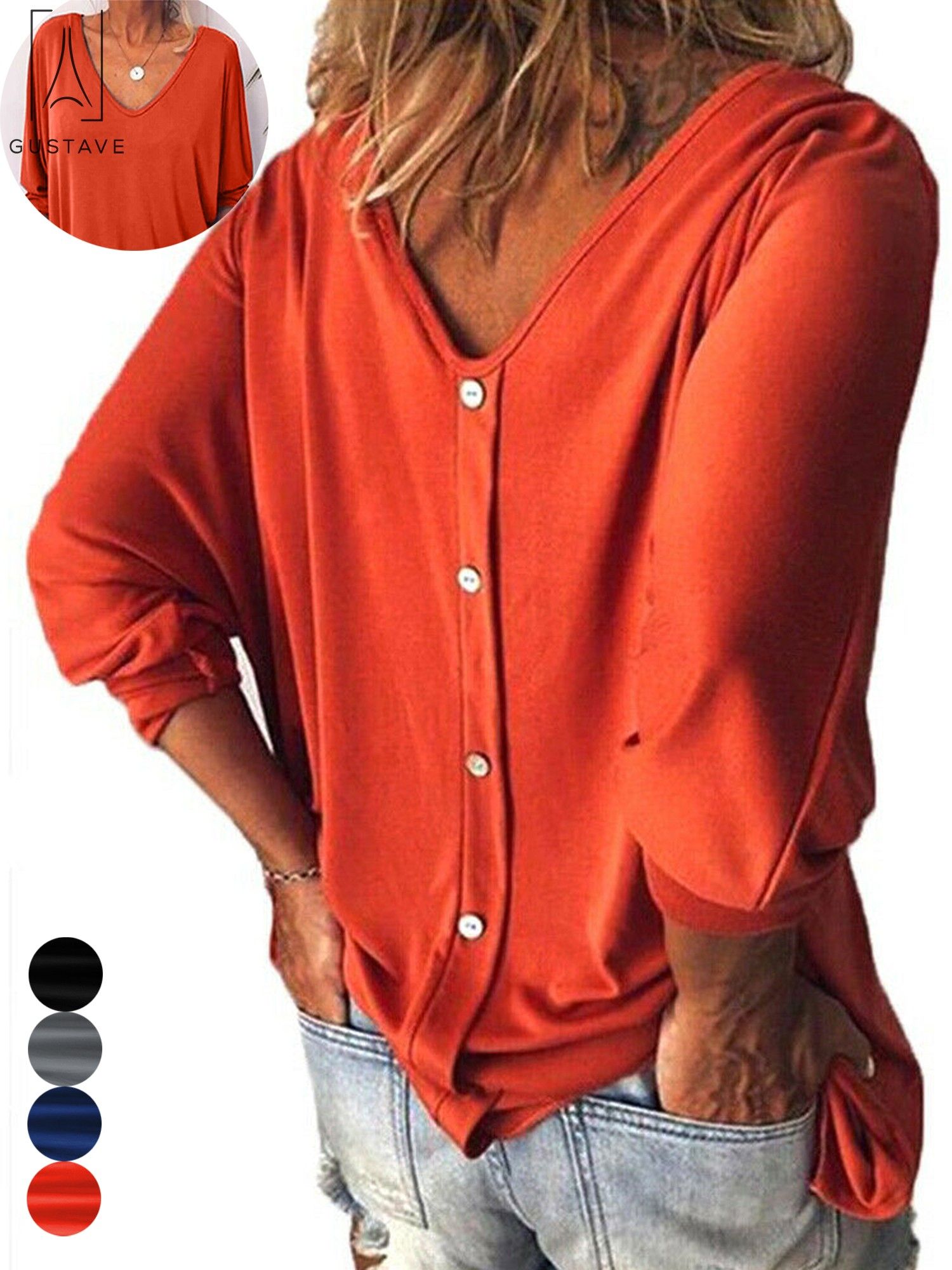 V Neck Plus Size Blouse Turn Down Collar Shirt Button Long Sleeve Crop Tops Tops for Women Casual Summer 