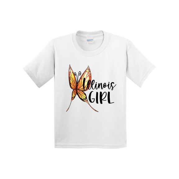 Inktastic Illinois Girl Butterfly Youth T-Shirt
