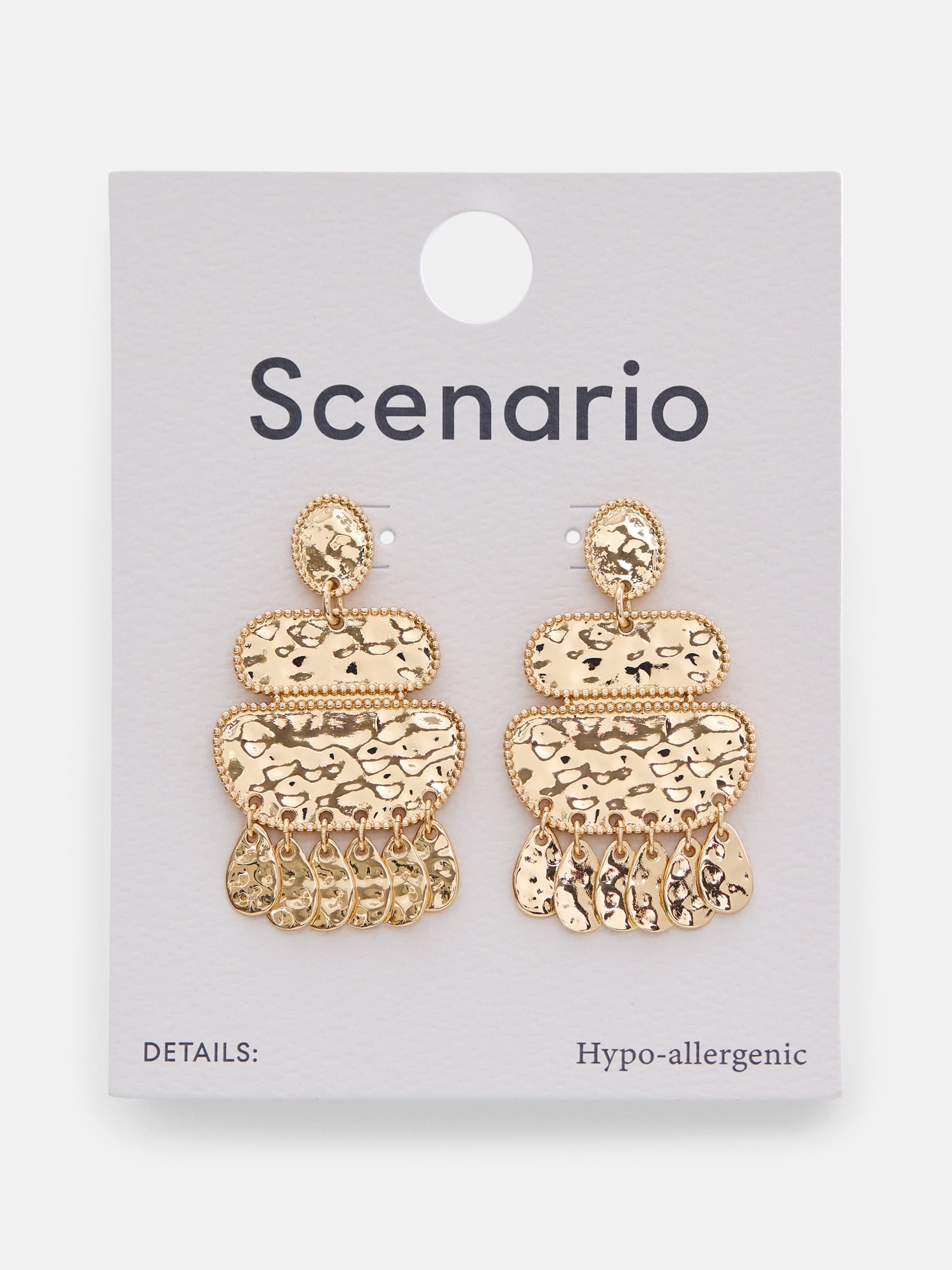 Scenario Women's Gold‑Tone Geometric Hammered Drop Earrings
