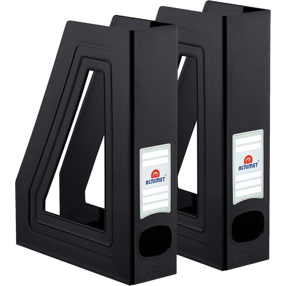 Acrimet Magazine File Holder – Vertical Rack for Documents, Folders and Mail, Durable Plastic Desk Organizer for Office & Home, Black (2 Pack)