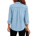 thumbnail image 4 of Stralyhd Jean Jacket Women Long Sleeve Fall Colored Denim Jacket Short Lapel Jean Coats Light Button Down Denim Shirt with Chest Pockets Light Blue L, 4 of 6