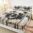 thumbnail image 4 of Castle Fairy Vintage Wood Plank Roaring Bear Bed Sheets 4-Piece,Golden Drip Pine Mountain Silhouette Full Size Sheets,Black Gold Cream,1 Fitted Sheet, 1 Flat Sheet and 2 Pillowcases, 4 of 6