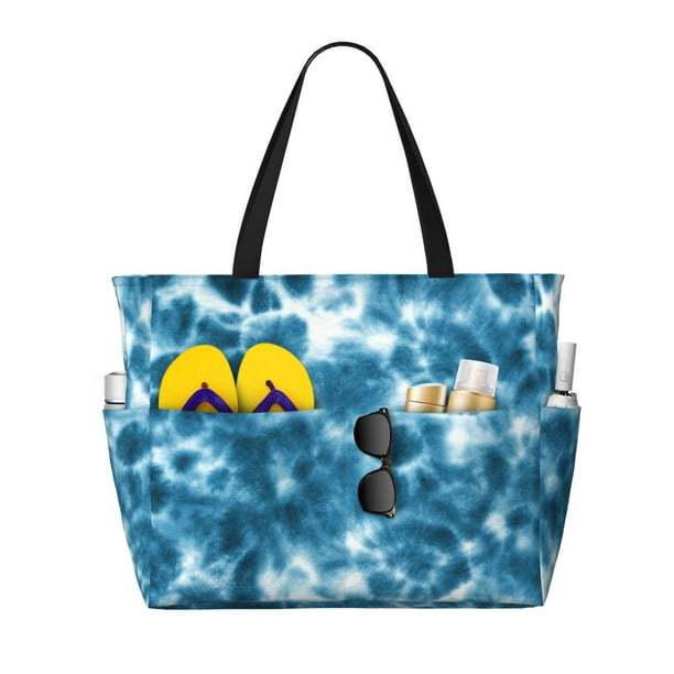 Easygdp Blue Tie Dye Bolsa de Viaje de Playa de Gran Capacidad, Bolsa Tote Perfecta para la Playa, Escapadas de Fin de Semana y Viajes