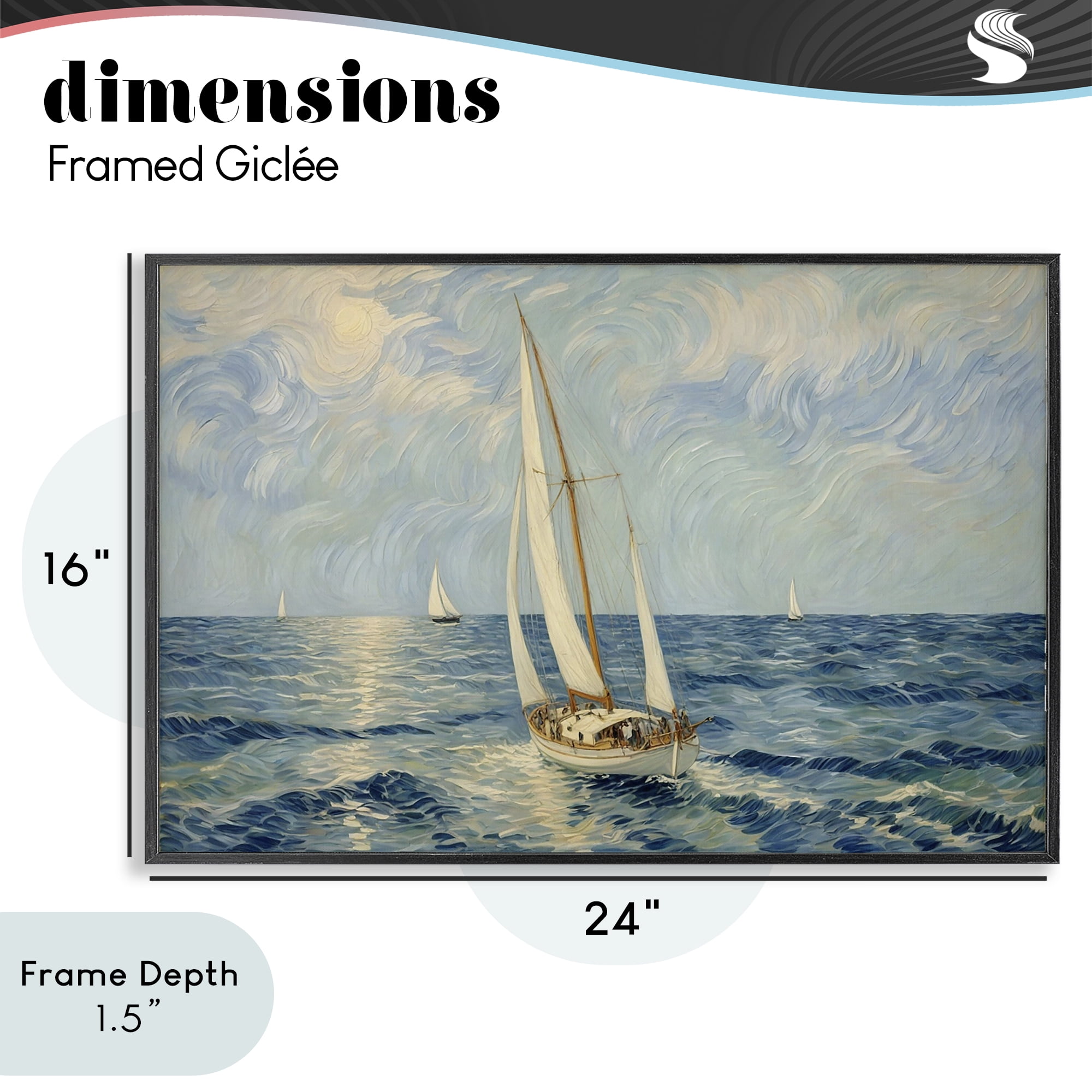 Stupell Industries Sailing Yacht on Blue Sea Black Framed Giclee Art, design by Angie Hawke