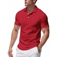 thumbnail image 2 of Polo Shirts for Men Casual Short Sleeve Cotton Pique Buttons down Golf Shirts Quick Dry Classic Fit Performance solid T-Shirt Red XXL, 2 of 9