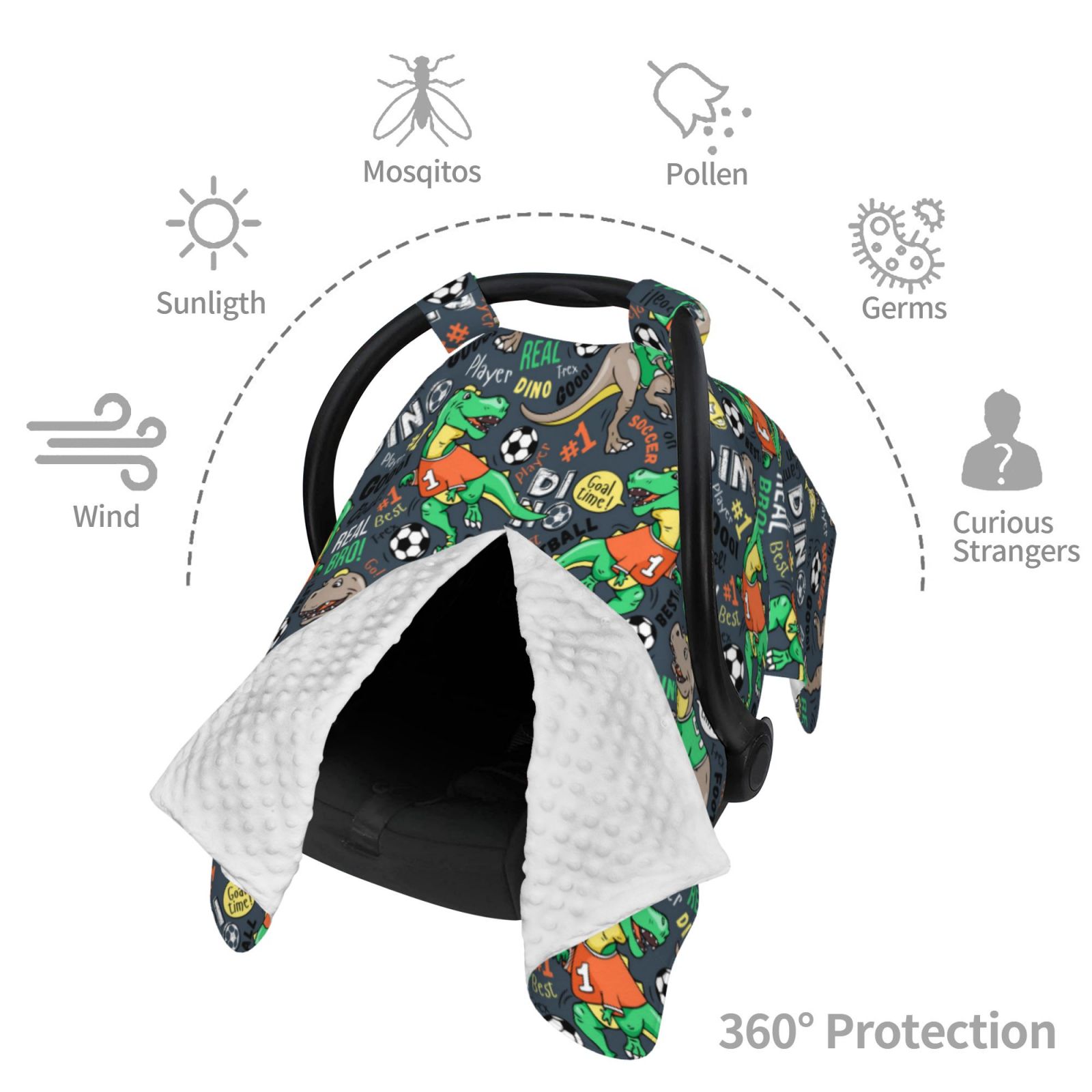Car Seat Cover Baby - Dinosaur Plays Soccer Breathable Infant Car Seat Cover for Baby Carseat, Lightweight Comfort Baby Essentials Must Haves Newborn Stuff for Girl Boy