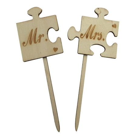 GOOHOCHY Mr & Mrs Wooden Cake Topper for Wedding Cake Decoration Brown Color Wood Material